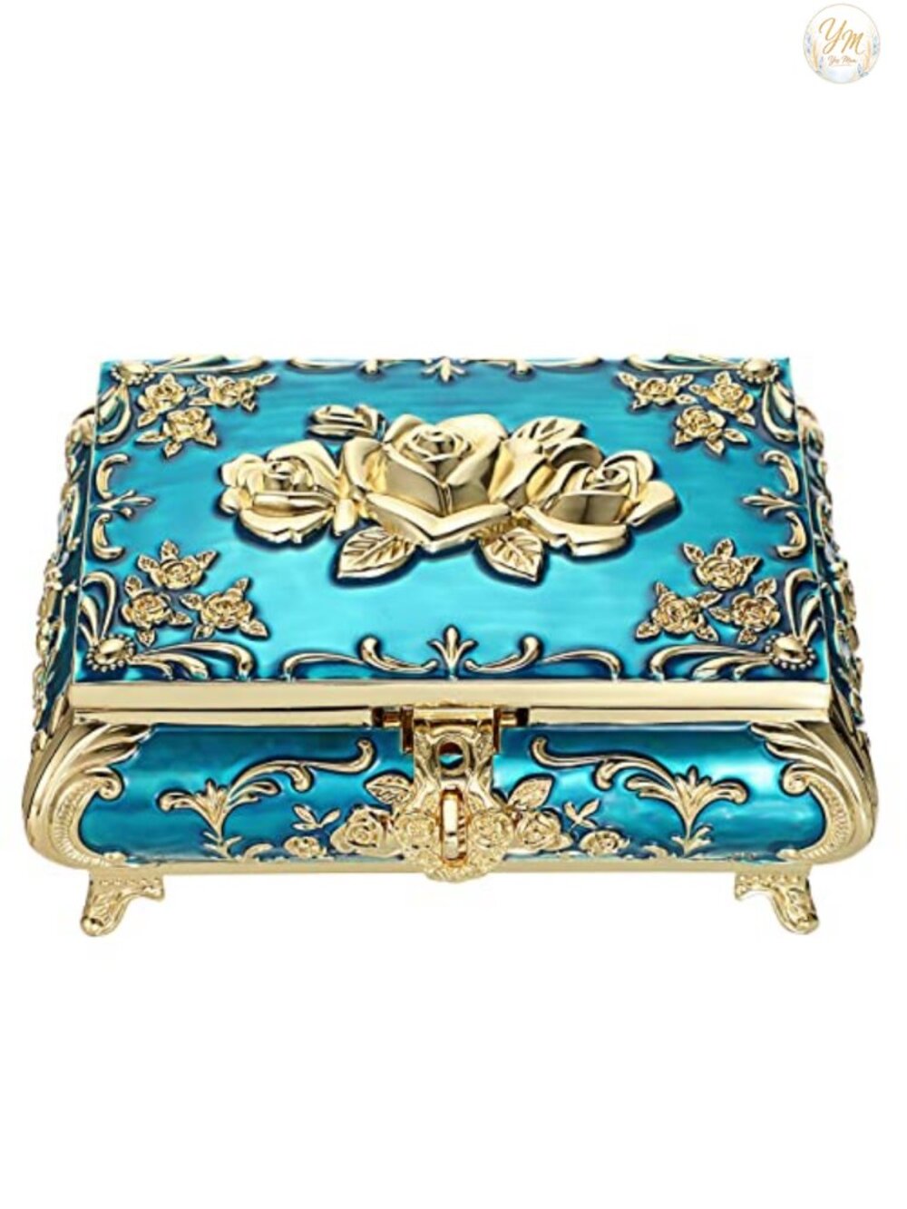 Vintage Jewelry Box Zinc Alloy Velvet Lined 3 Compartment Trinket Organizer